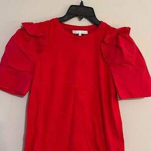 English Factory Vibrant Red Ruffle Sleeve Blouse